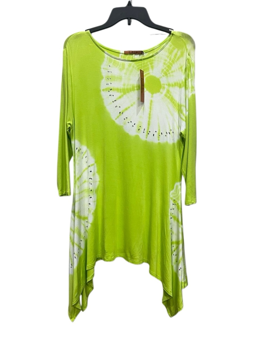 Belldini tunic lime green tie-dye rhinestone Size Large